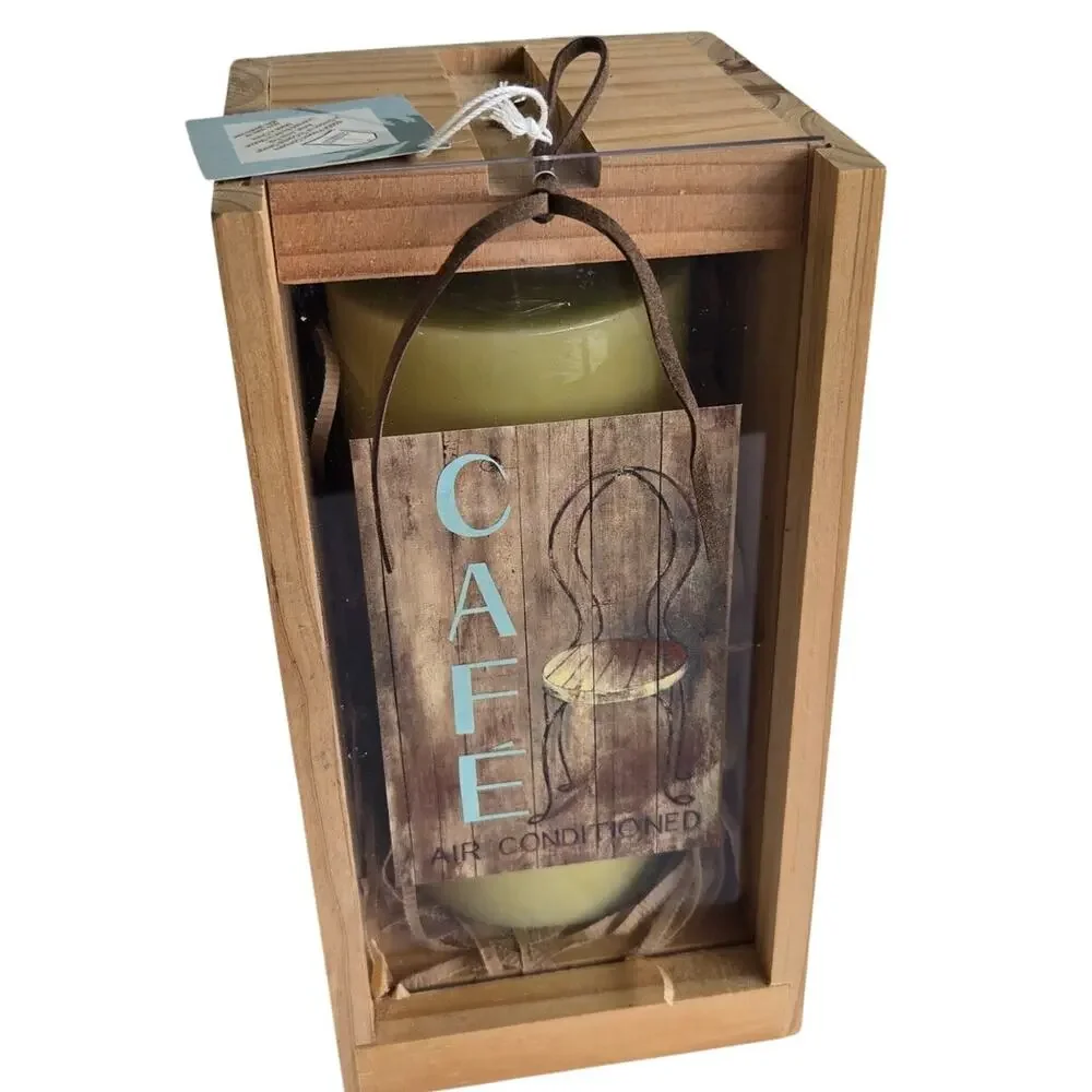 Pillar Candle New in Crate Gift Box 60% Palm Oil 40% Parafin Wax Vintage 2004